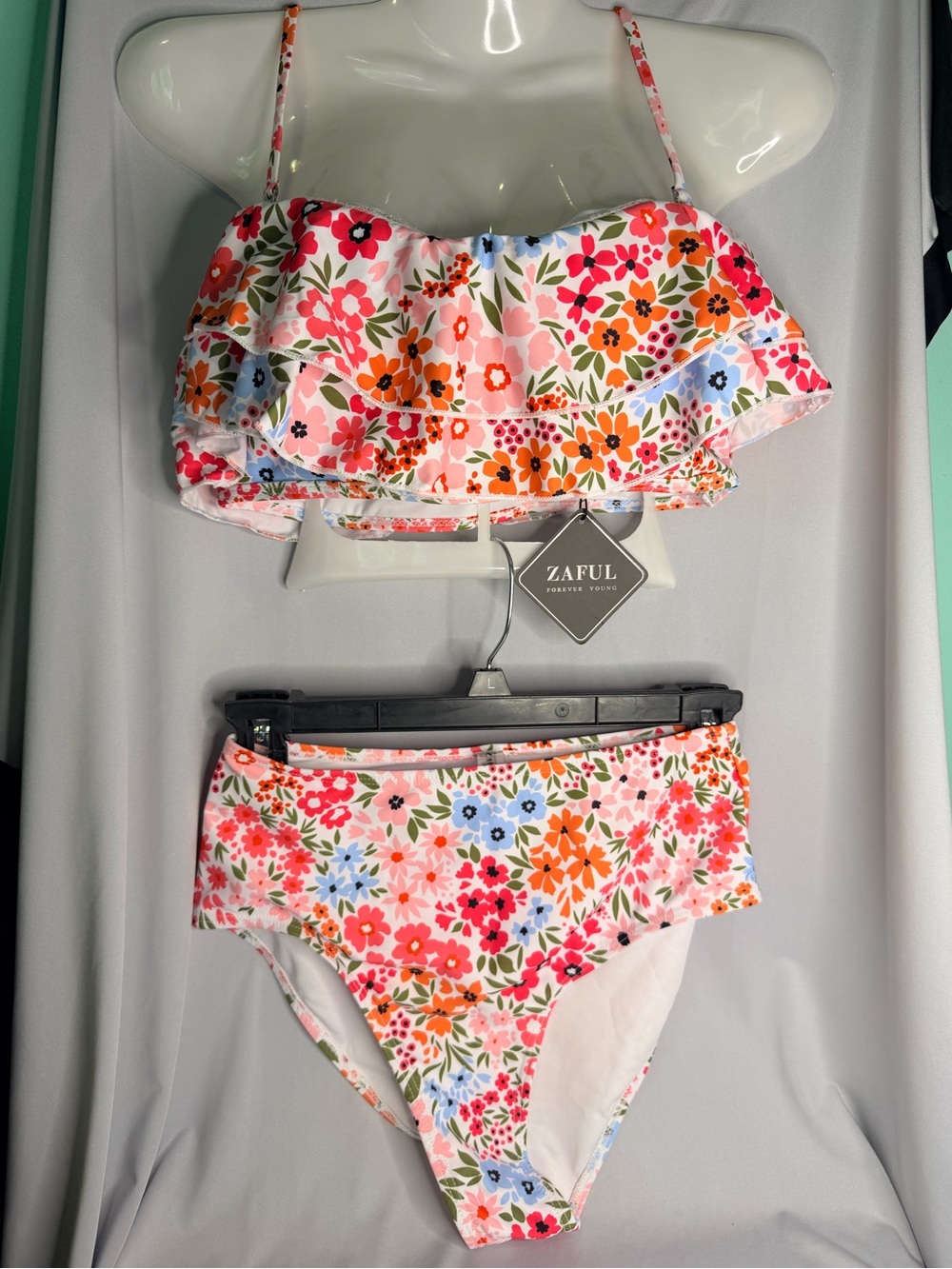 Zaful Pink Floral Ruffle Bikini Set, Size Small, New with tags